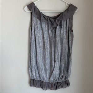 Sachin + Babi 100% silk Silver metallic Sleeveless Top w/ Ruffle Details women M